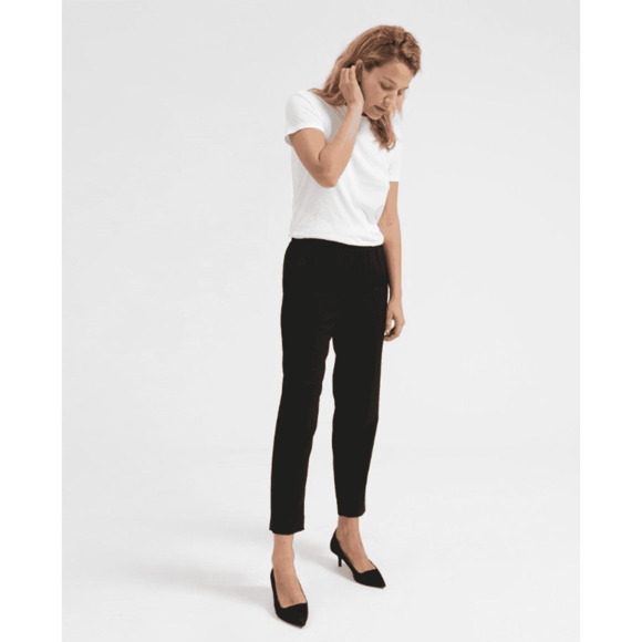 Everlane Wool Pull‎ On Cropped Pant Black Trouser Elastic Waist Career Size 12 - Picture 1 of 11